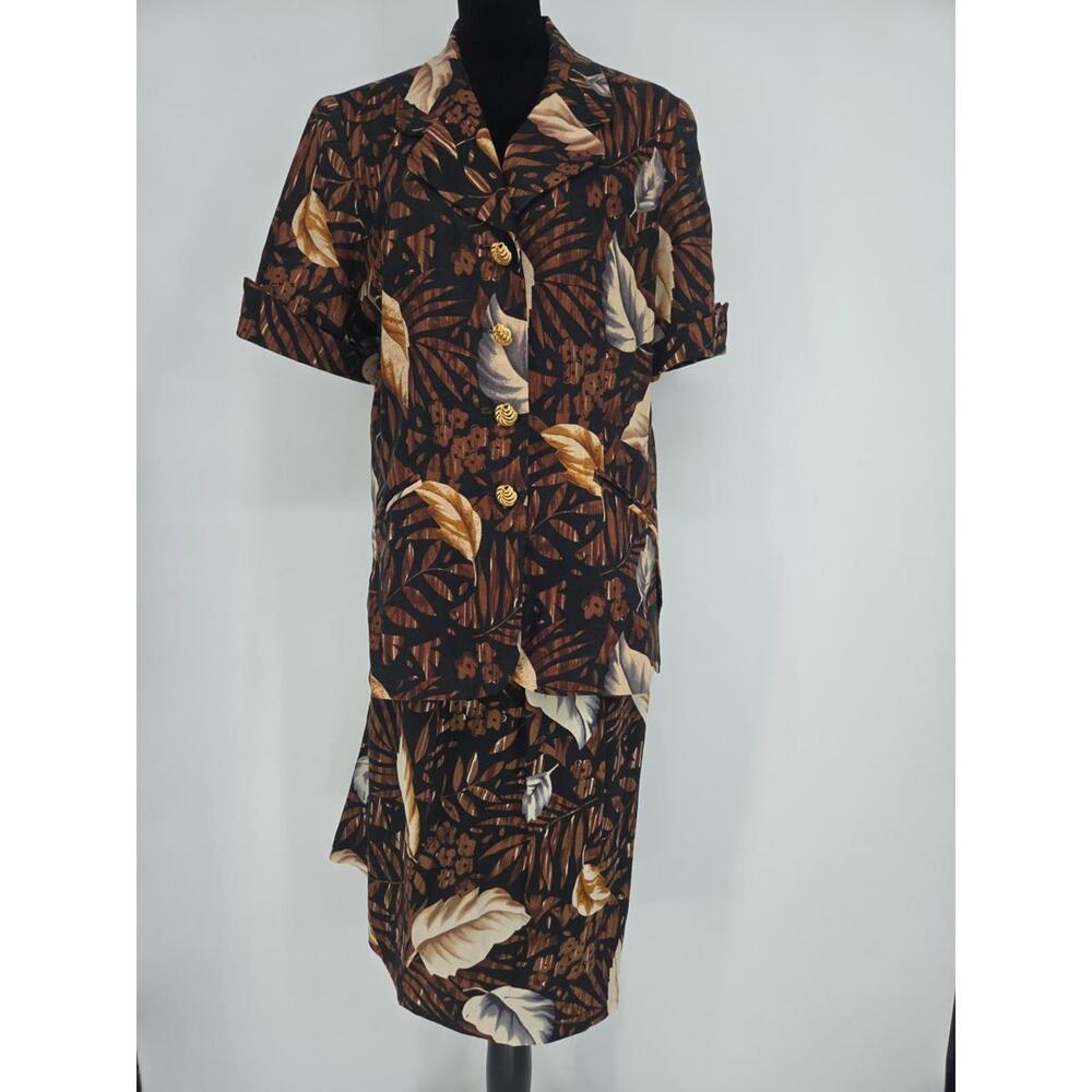 Vtg Rickie Freeman‎ Teri Jon Womens Skirt Suit Jacket Linen 12 Skirt Silk 10
